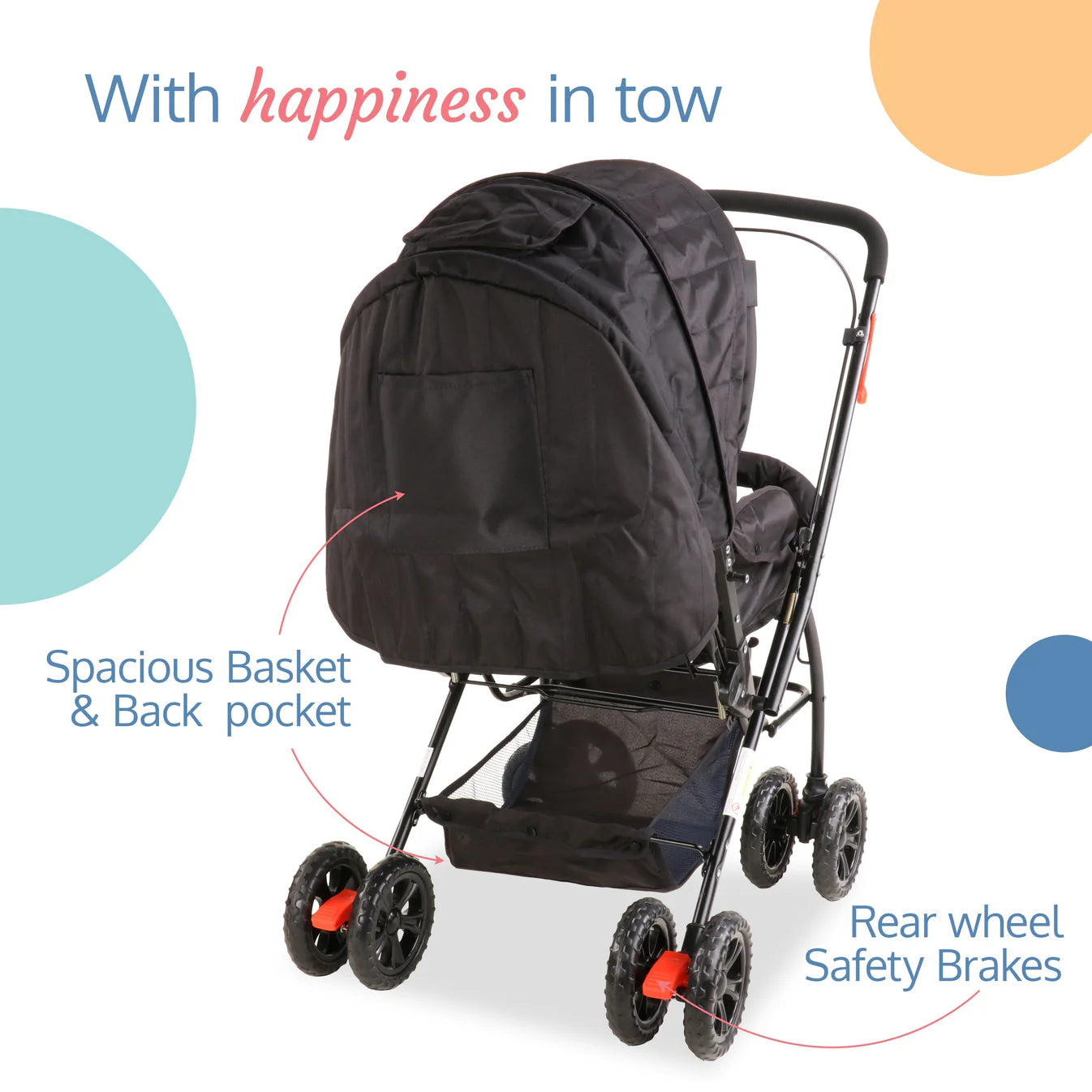 Starshine Baby Stroller / Pram for 0 to 3 Years, New Born / Toddler / Kid, Lightweight, Adjustable backrest, 360° Swivel Wheel, Large storage basket, Reversible Handlebar (Black) Regular priceRs. 5,599.00 Sale priceRs. 4,698.02