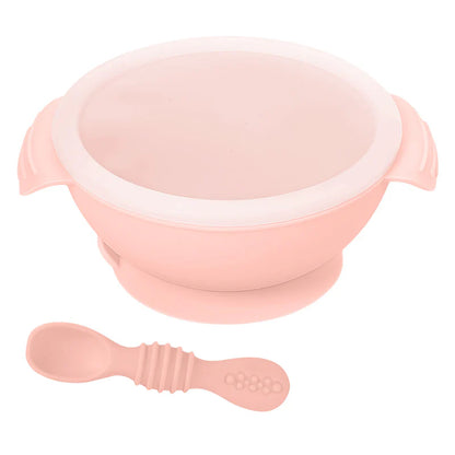 Silicone Bowl & Spoon with Suction Base & Snap on Lid- GREY