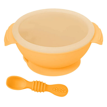 Silicone Bowl & Spoon with Suction Base & Snap on Lid- GREY