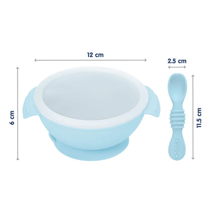 Silicone Bowl & Spoon with Suction Base & Snap on Lid- GREY