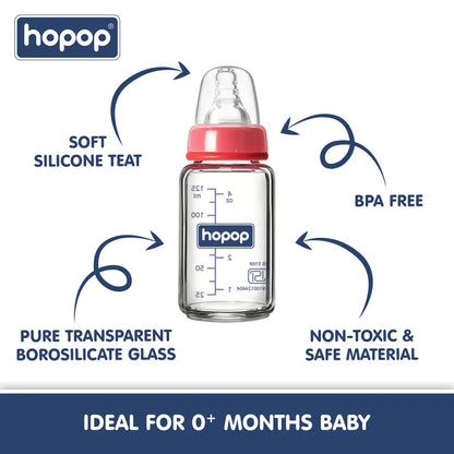 Premium Slim Neck Glass Feeding Bottle, 125ml