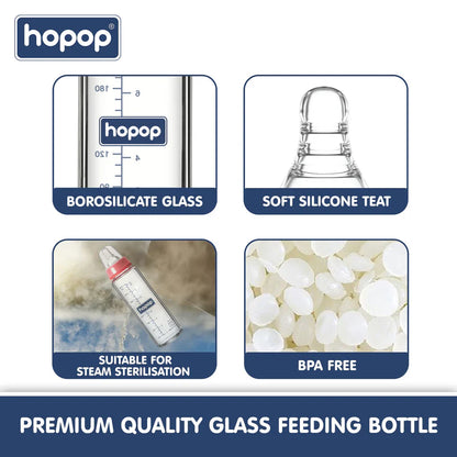 Premium Slim Neck Glass Feeding Bottle, 250ml