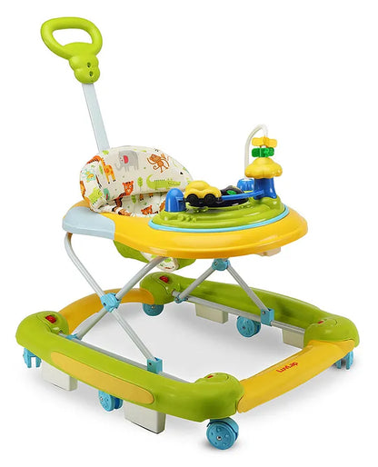 LuvLap Comfy 2-in-1 Baby Walker & Rocker, Parental Push Handle, Anti-Fall, Adjustable Height, Light, Rattle & Music Toys, Cushioned Walker (Green)