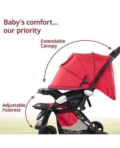 LuvLap Galaxy Baby Stroller with 5-Point Safety Harness, Cushioned Seat, Multi-Level Recline, Easy Fold, Lightweight for 0-3 Years (Red & Black)