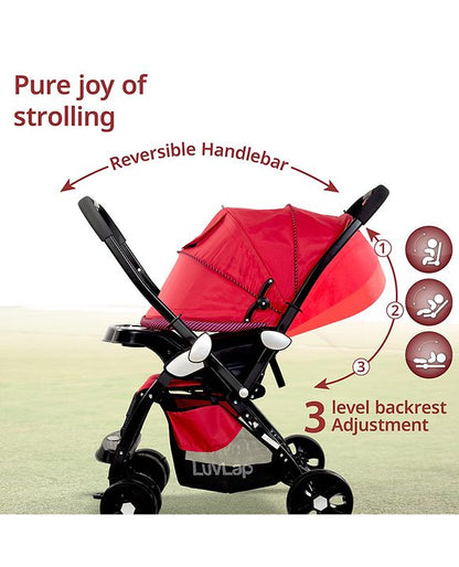 LuvLap Galaxy Baby Stroller with 5-Point Safety Harness, Cushioned Seat, Multi-Level Recline, Easy Fold, Lightweight for 0-3 Years (Red & Black)