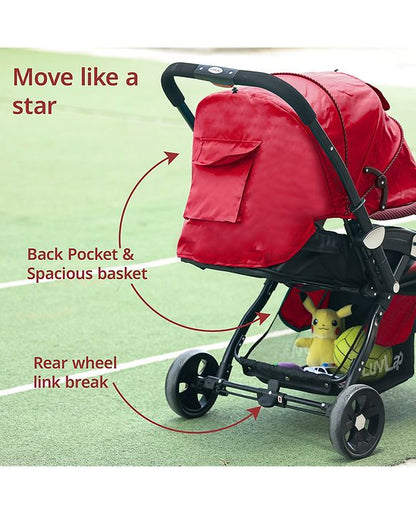 LuvLap Galaxy Baby Stroller with 5-Point Safety Harness, Cushioned Seat, Multi-Level Recline, Easy Fold, Lightweight for 0-3 Years (Red & Black)