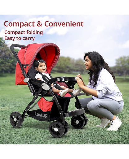 LuvLap Galaxy Baby Stroller with 5-Point Safety Harness, Cushioned Seat, Multi-Level Recline, Easy Fold, Lightweight for 0-3 Years (Red & Black)