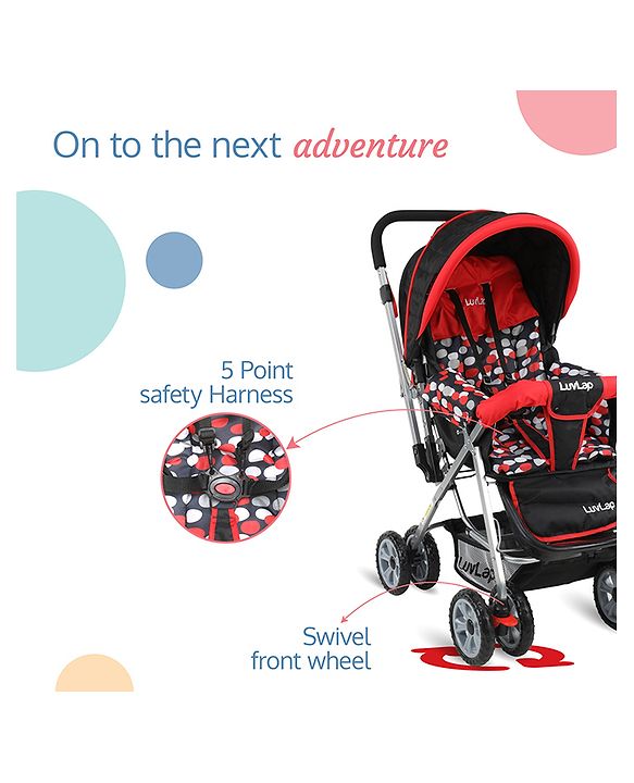 LuvLap Sunshine Baby Stroller New Red & Black - 18182