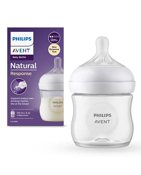 Avent Philips Natural Baby Feeding Bottle | No.1 Brand Recommended by Moms Worldwide | Ideal for 0 months+| Natural Response Technology Mimics Breastfeeding | Uniquely Designed Nipple releases milk only when baby drinks | Pack of 1 | SCY900/01 - 125