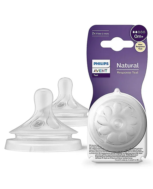 Avent Philips Natural Response Bottle Teat Baby Bottle Flow 2 Teats for Newborn Babies BPA Free - Pack of 2 0M+