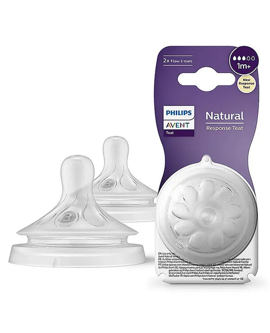 Avent Philips Natural Response Bottle Teat Baby Bottle Flow 3 Teats for Newborn Babies BPA Free - Pack of 2 1M+