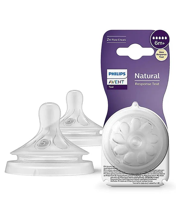 Avent Philips Natural Response Bottle Teat Baby Bottle Flow 5 Teats for Babies BPA Free - Pack of 2 6M+