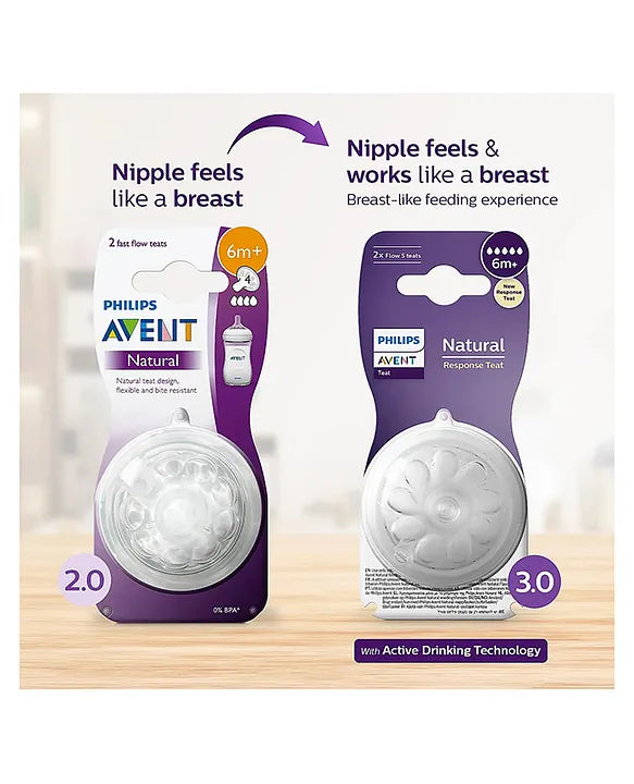 Avent Philips Natural Response Bottle Teat Baby Bottle Flow 5 Teats for Babies BPA Free - Pack of 2 6M+