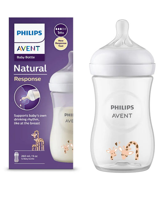 Avent Philips Natural Baby Feeding Bottle Giraffe Print No.1 Brand Recommended by Moms Worldwide | Ideal for 1 months+| Natural Response Technology Mimics Breastfeeding | Uniquely Designed Nipple releases milk only when baby drinks | Pack of 1 | SCY9