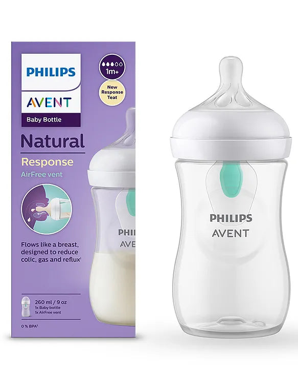 Avent Philips Natural Baby Feeding Bottle with AirFree Vent| No.1 Brand Recommended by Moms Worldwide | Ideal for 1 months+| Natural Response Technology Mimics Breastfeeding | Uniquely Designed Nipple releases milk only when baby drinks | Pack of 1 |