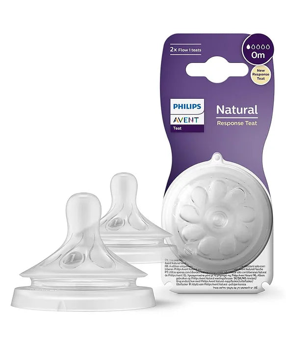 Avent Philips Natural Response Baby Bottle Teat Flow 1 Teats for Newborn Babies BPA Free - Pack of 2 0M