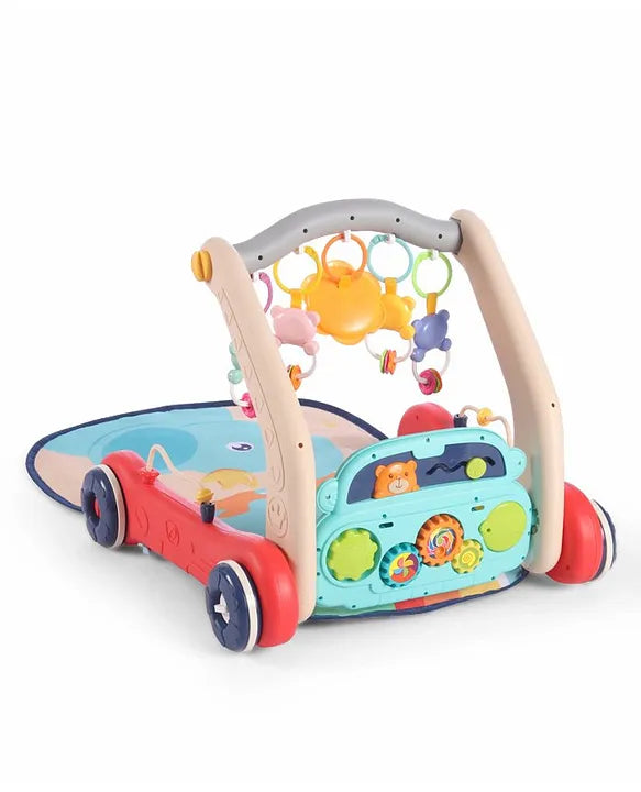 URBAN TOTS 2 in 1  Musical Baby Play Gym with Convertible Push Walker| Walker with Play Piano, Lights, Rattles & Tummy Time Mat for 2 Months+ Babies| 3 Play Modes Interactive Learning Toy for Kids| Sit to Stand Multi Activity Walker|