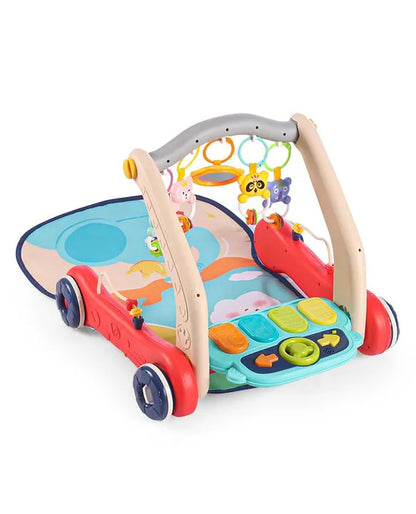 URBAN TOTS 2 in 1  Musical Baby Play Gym with Convertible Push Walker| Walker with Play Piano, Lights, Rattles & Tummy Time Mat for 2 Months+ Babies| 3 Play Modes Interactive Learning Toy for Kids| Sit to Stand Multi Activity Walker|