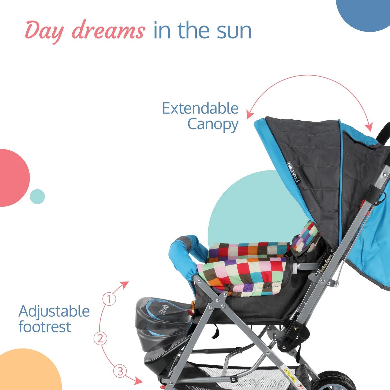 Sunshine Baby Stroller/Pram for 0 to 3 Years, New Born/Toddler/Kid, 5 Point Safety Harness, Adjustable backrest, 360° Swivel Wheel, Large Storage Basket, Reversible Handlebar (Teal)