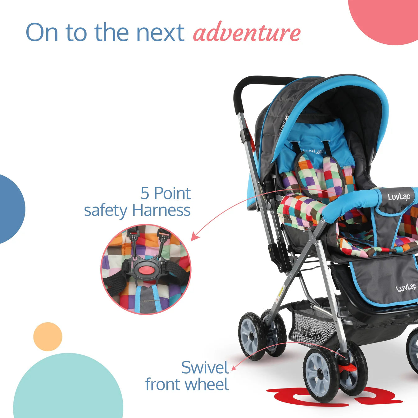 Sunshine Baby Stroller/Pram for 0 to 3 Years, New Born/Toddler/Kid, 5 Point Safety Harness, Adjustable backrest, 360° Swivel Wheel, Large Storage Basket, Reversible Handlebar (Teal)