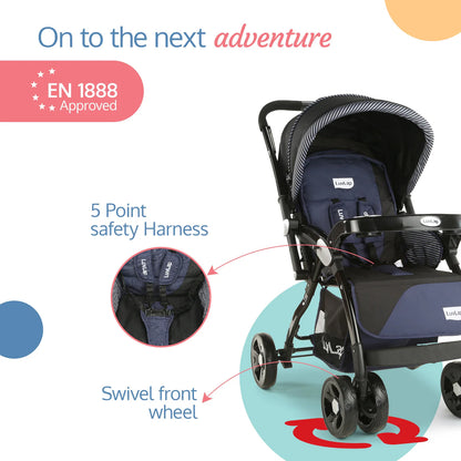 Galaxy baby stroller, Pram for baby with 5 point safety harness, Spacious Cushioned seat with Multi level seat recline, Easy Fold, Lightweight baby stroller for 0 to 3 years N.BLUE