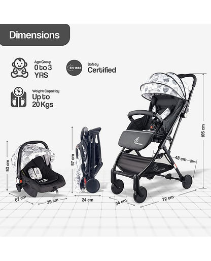 R for Rabbit Pocket Lite Travel System Baby Stroller & Pram & Infant Car Seat with Compact Fold - Black