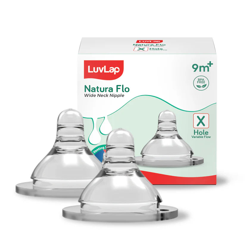 Anti-Colic Natura Flo Teat/Nipple for Wide Neck Bottle, 2pcs, Variable Flow 9m+