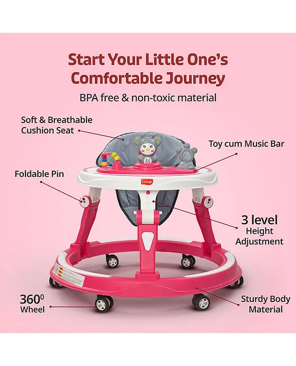 Luv Lap 360° Baby Walker with 3 Level Height Adjustment & Switchable Food & Musical Toy Tray