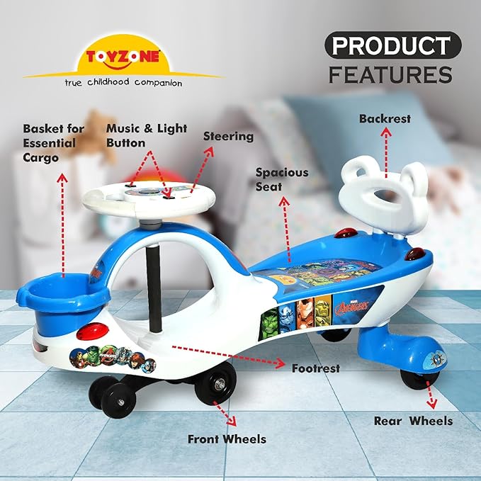 Toyzone Eco Avengers Magic Car ,Swing Car ,Ride-on with Front Basket