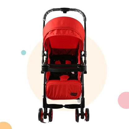 Luvlap Sunny Stroller/Pram with Reversible Handlebar, 5 Point Harness, 3 Level Recline Adjustment, Compact and Easy Fold, for Newborn Baby/Kids, 0-3 Years (Red)