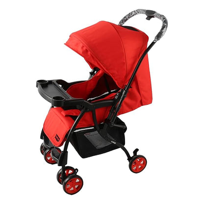 Luvlap Sunny Stroller/Pram with Reversible Handlebar, 5 Point Harness, 3 Level Recline Adjustment, Compact and Easy Fold, for Newborn Baby/Kids, 0-3 Years (Red)