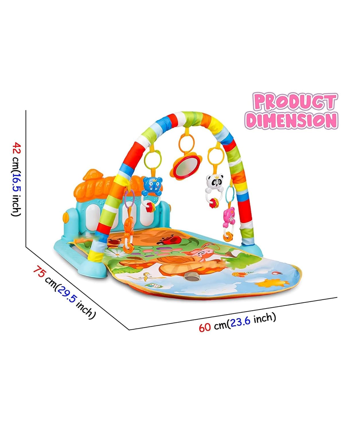 URBAN TOYS Baby Play Mat Gym With Multi-Function Musical Keyboard, Hanging Rattles, And Lights-Perfect Newborn Gift For Cognitive, Motor, And Sensory Development,1 Count