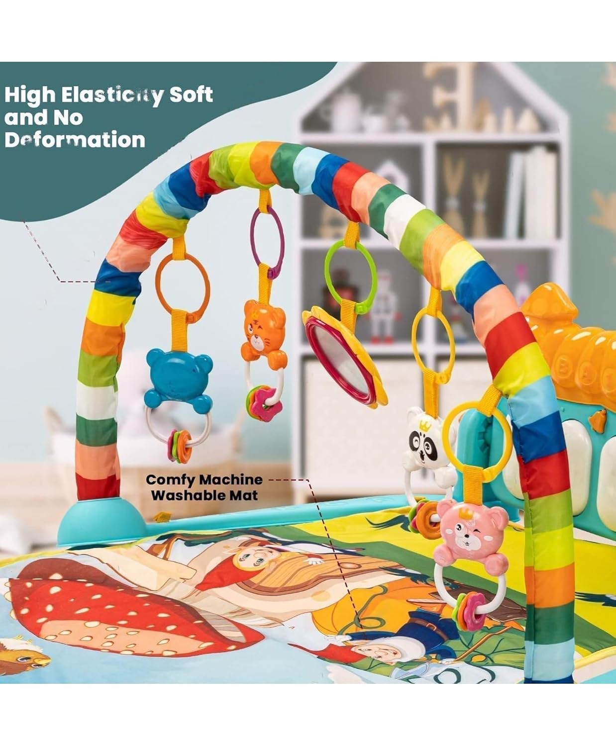 URBAN TOYS Baby Play Mat Gym With Multi-Function Musical Keyboard, Hanging Rattles, And Lights-Perfect Newborn Gift For Cognitive, Motor, And Sensory Development,1 Count