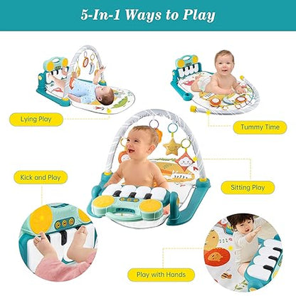 URBAN TOTS Baby Play Mat with Bluetooth Musical Bluetooth Piano Kick Keyboard and Hanging Toys for 0–36 Months Interactive Baby Gym Mat for Boys and Girls