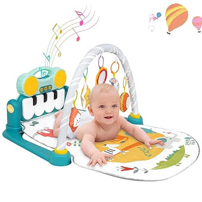 URBAN TOTS Baby Play Mat with Bluetooth Musical Bluetooth Piano Kick Keyboard and Hanging Toys for 0–36 Months Interactive Baby Gym Mat for Boys and Girls