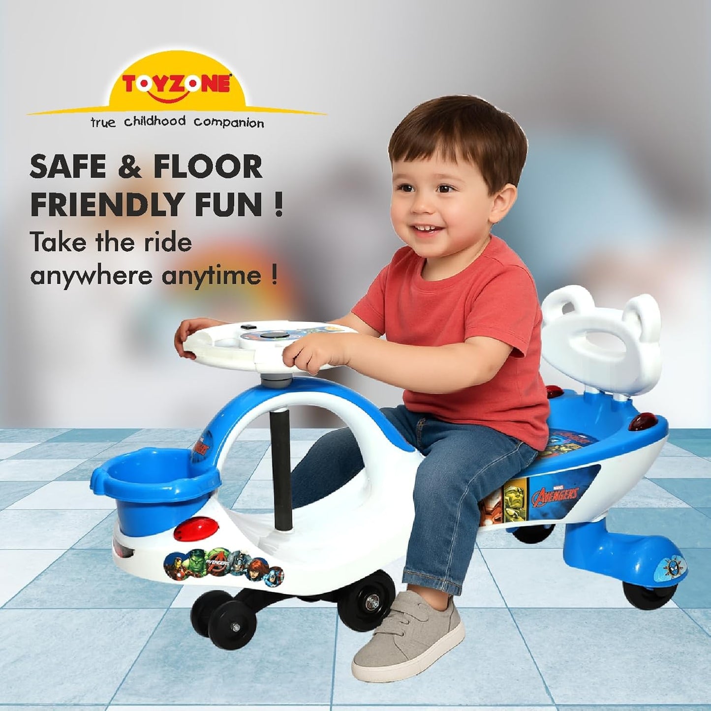 Toyzone Eco Avengers Magic Car ,Swing Car ,Ride-on with Front Basket