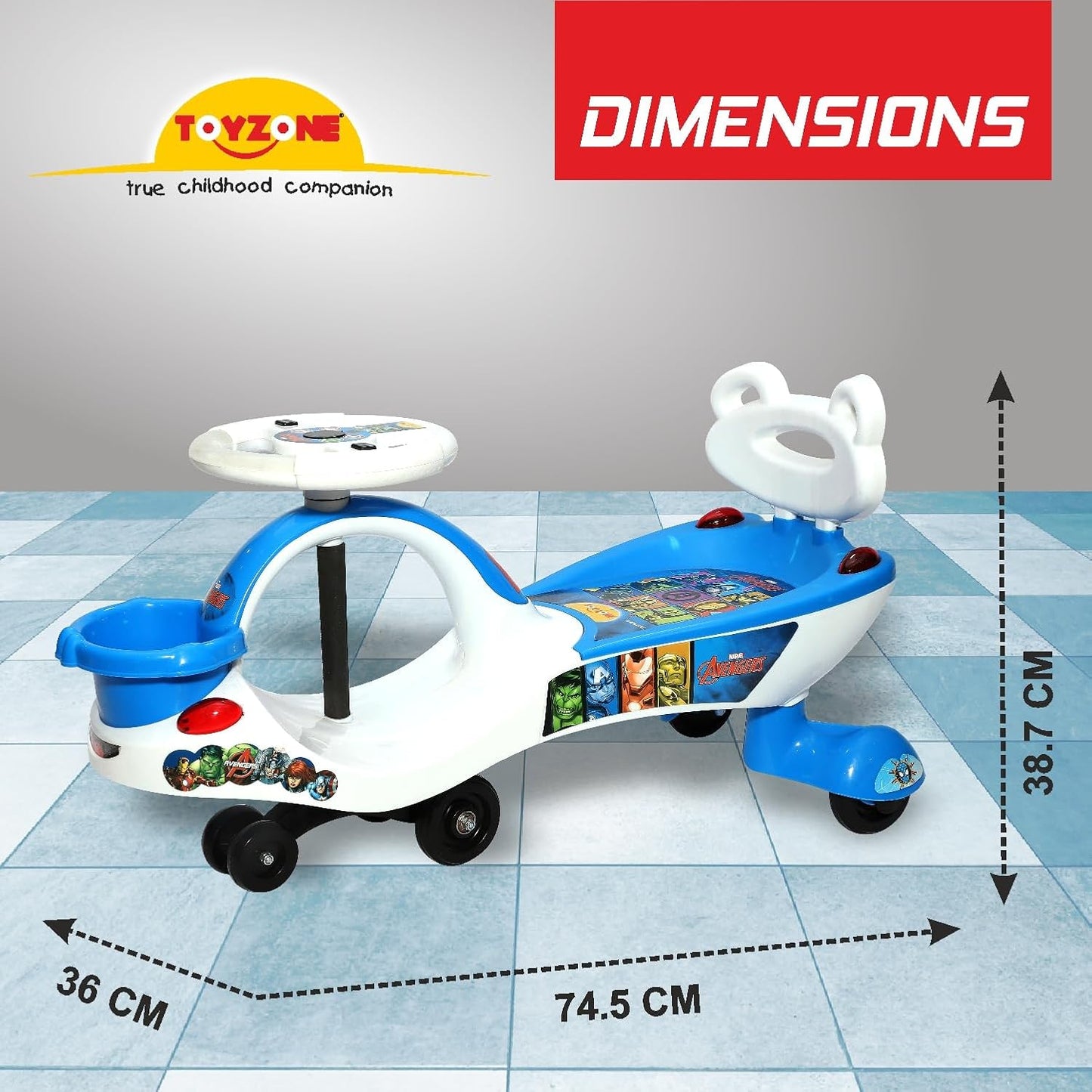 Toyzone Eco Avengers Magic Car ,Swing Car ,Ride-on with Front Basket