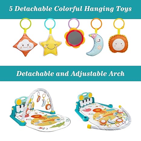 URBAN TOTS Baby Play Mat with Bluetooth Musical Bluetooth Piano Kick Keyboard and Hanging Toys for 0–36 Months Interactive Baby Gym Mat for Boys and Girls