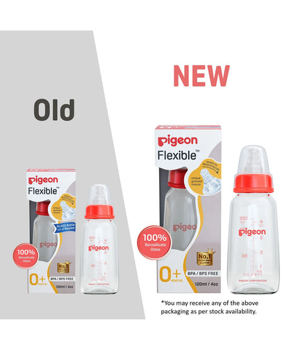 Pigeon Glass Feeding Bottle with Nipples Red - 120 ml 0+