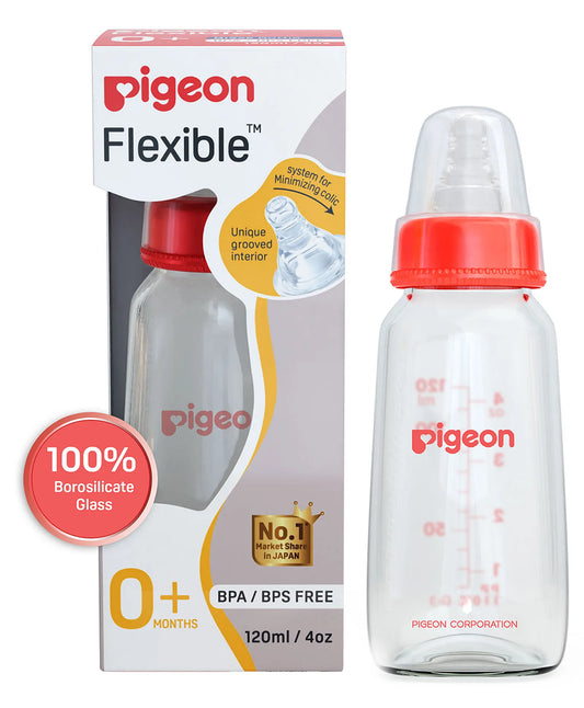 Pigeon Glass Feeding Bottle with Nipples Red - 120 ml 0+