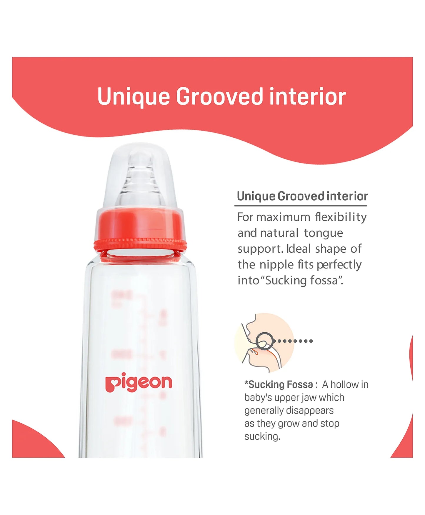 Pigeon Glass Feeding Bottle with Nipples Red - 120 ml 0+