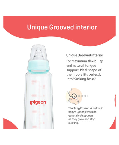 Pigeon Glass Feeding Bottle with Nipples Blue - 240 ml 9+