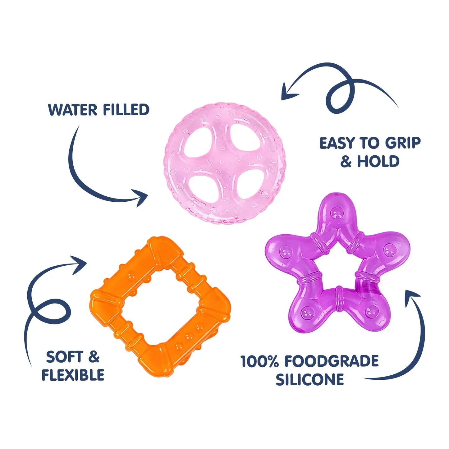 Hopop Multi Textured, Water Filled Cooling Teether (Star, Pack Of 3)