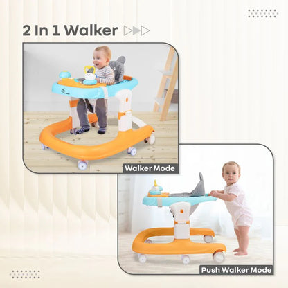 Little Feet Sportz Baby Walker 2-in-1 Walker Turn Push Walker With Detachable Toy Bar With Meal Tray