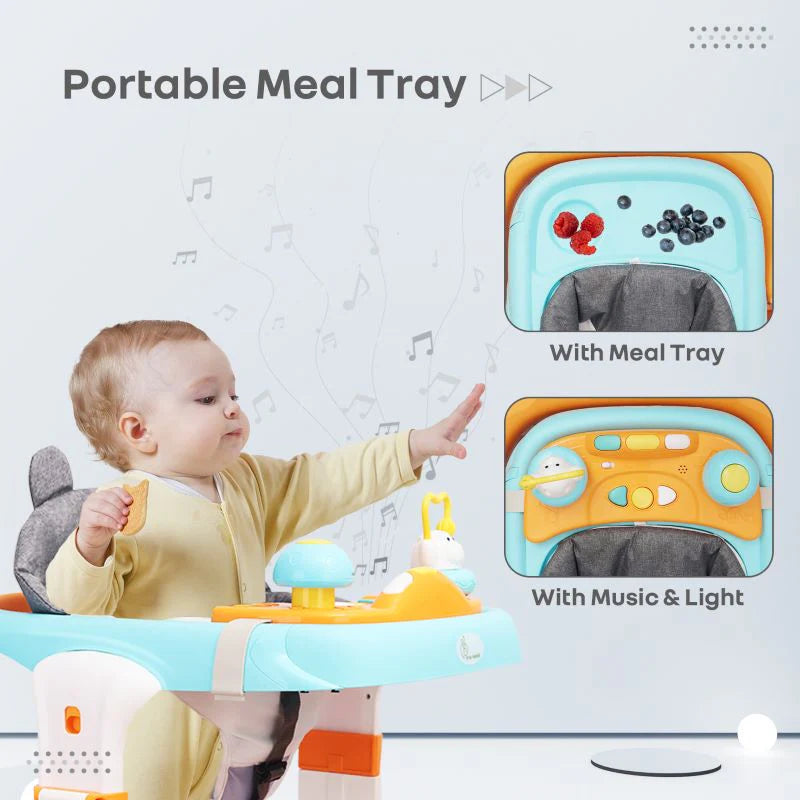 Little Feet Sportz Baby Walker 2-in-1 Walker Turn Push Walker With Detachable Toy Bar With Meal Tray