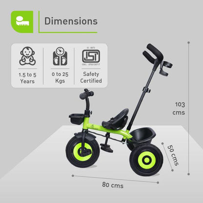 Tiny Toes T20 Ace Tricycle - 2 in 1, EVA Wheels, Adjustable Parental Control, Cup Holder, EVA Wheels, Front & Rear Basket, 1.5-5y