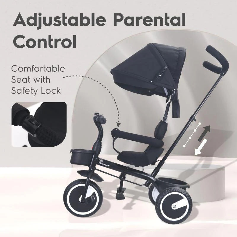 Tiny Toes T30 Ace Tricycle - 3 in 1, Adjustable Parental Control & Canopy, Front & Rear Basket