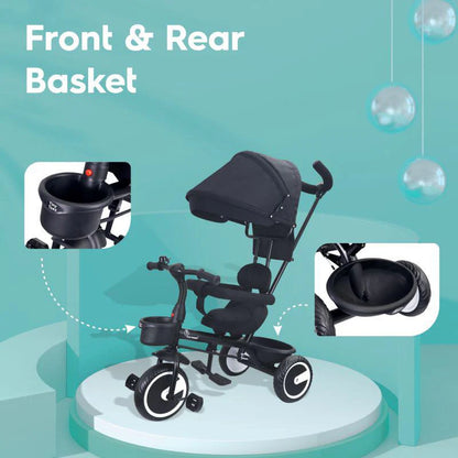 Tiny Toes T30 Ace Tricycle - 3 in 1, Adjustable Parental Control & Canopy, Front & Rear Basket