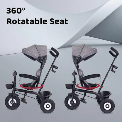 Tiny Toes T40 Plus Tricycle - Rubber Wheels, 360 Rotatable Seat, Adjustable Canopy, Parental Control, Front & Rear Baskets, 1.5-5 years