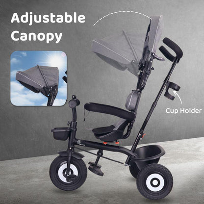 Tiny Toes T40 Plus Tricycle - Rubber Wheels, 360 Rotatable Seat, Adjustable Canopy, Parental Control, Front & Rear Baskets, 1.5-5 years